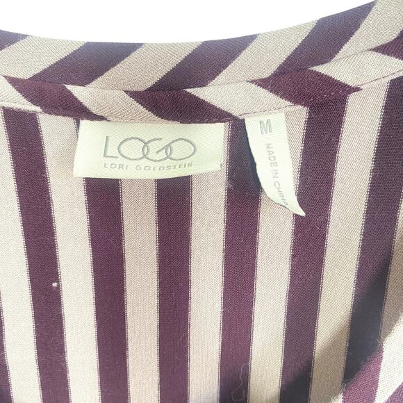Logo by Lori Godstein Burgundy Striped Sleeveless Hankercheif Hem Top Sz Medium - Picture 3 of 5